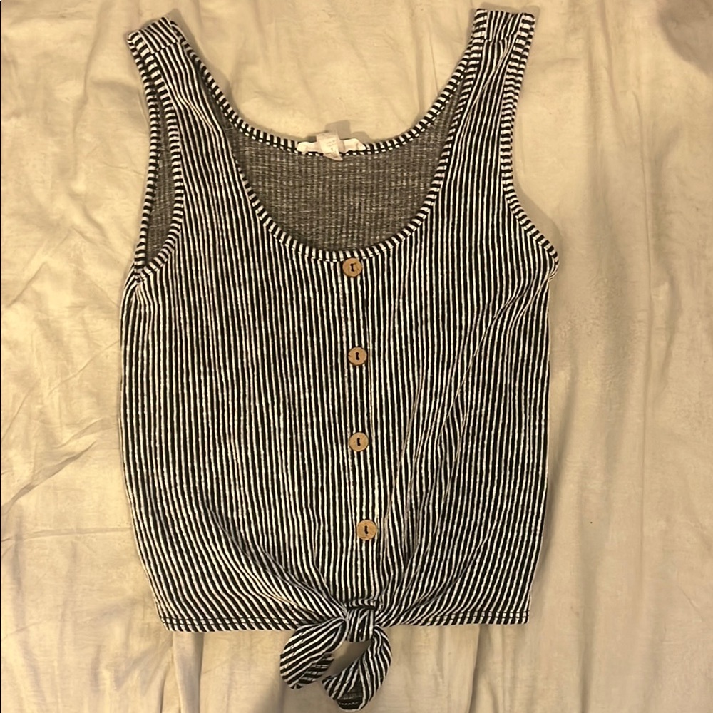 Caution To The Wind Blue and White Sleeveless Crop Tank Top